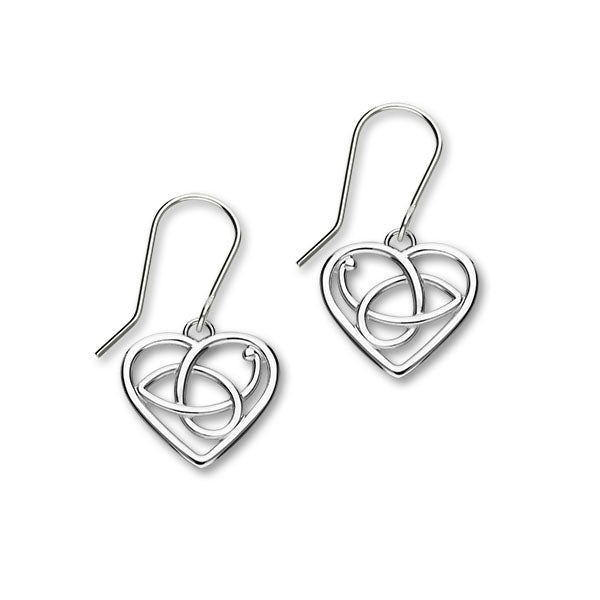 Celtic Heart Sterling Silver Drop Earrings, E1363