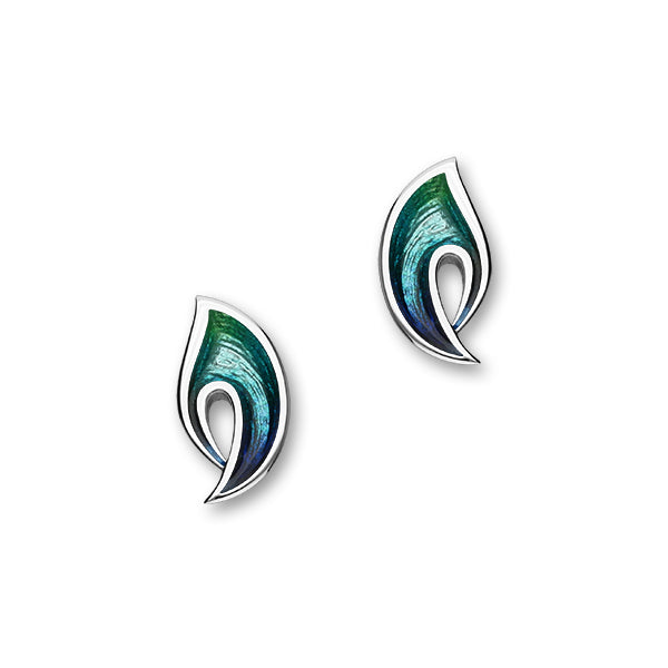 Rhapsody Sterling Silver  Blue/Green Enamel Stud Earrings, EE214