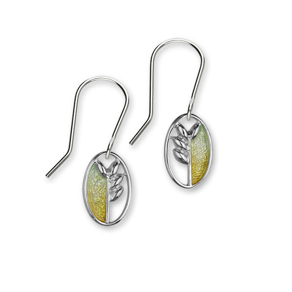 Tranquility Sterling Silver & Green/Yellow Enamel Oval Drop Earrings, EE290