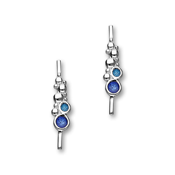 Dröfn Sterling Silver & Blue Enamel Bar Stud Earrings, EE627