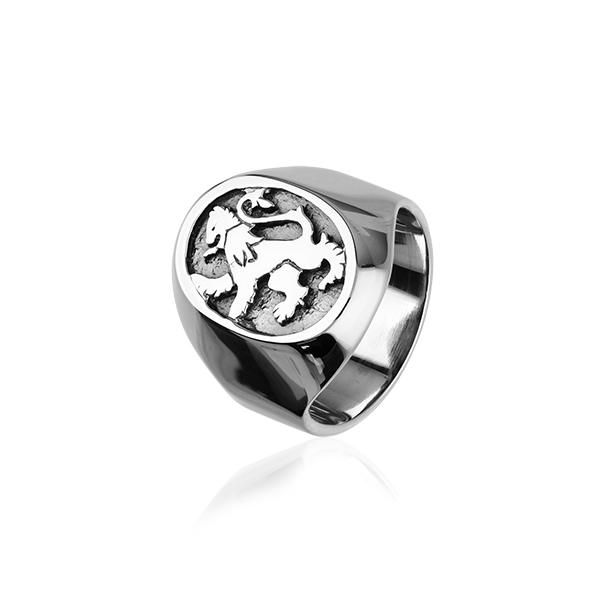 Lion Rampant Sterling Silver Signet Ring R79 - Main Image