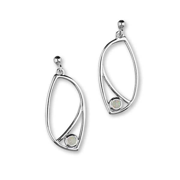 Aurora Sterling Silver & White Opal Oval Loop Drop Earrings, SE214