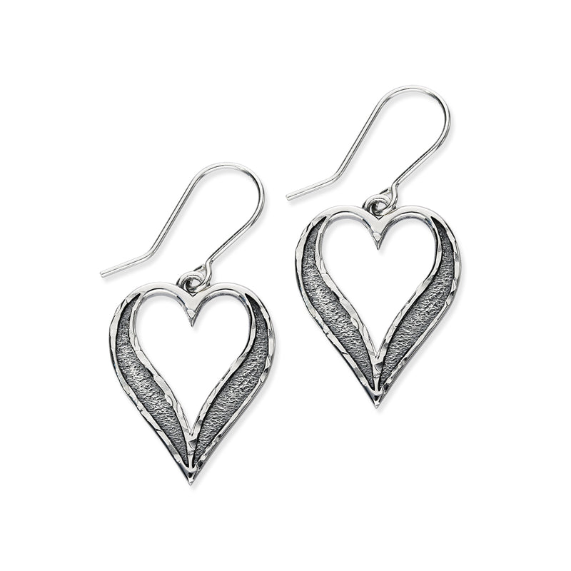 Astin Sterling Silver Drop Heart Hammered Earrings E2191