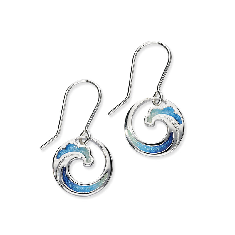 Coastal Sterling Silver & Oasis Blue Enamel Wave Drop Earrings, EE318