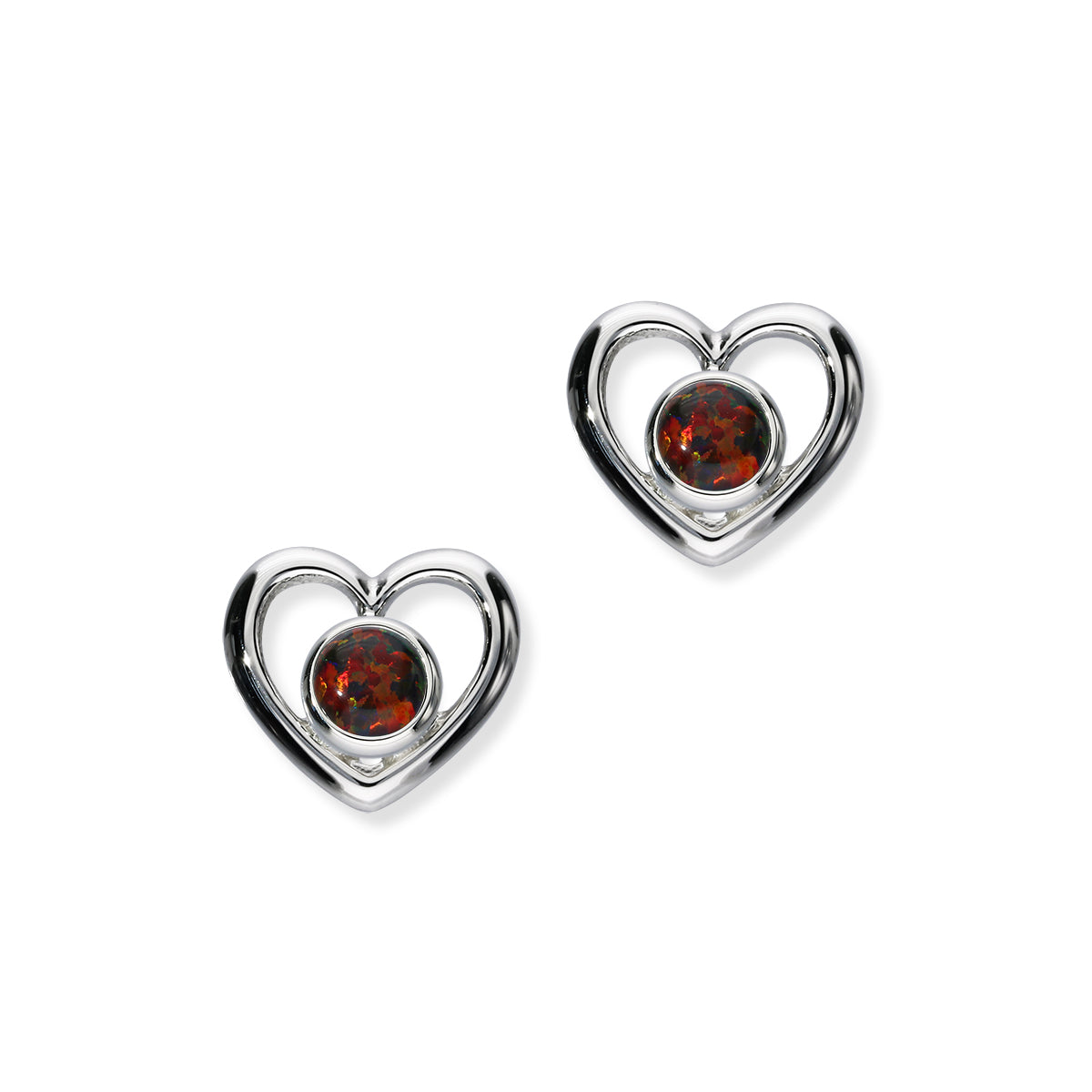 Harlequin Sterling Silver & Opal Heart Stud Earrings, SE357