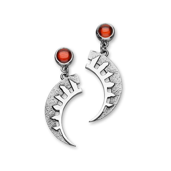 Solstice Ring of Brodgar Sterling Silver & Orange Stone Drop Earrings, SE420
