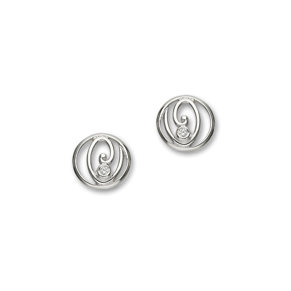 Flourish Sterling Silver & Cubic Zirconia Stud Earrings, CE395