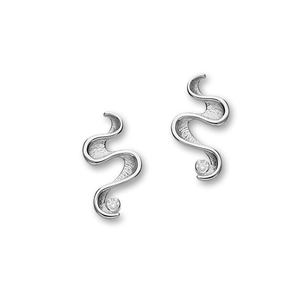 Mirran Ripples Sterling Silver & Cubic Zirconia Stud Earrings, CE439