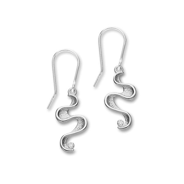 Mirran Ripples Sterling Silver & Cubic Zirconia Long Drop Earrings, CE440