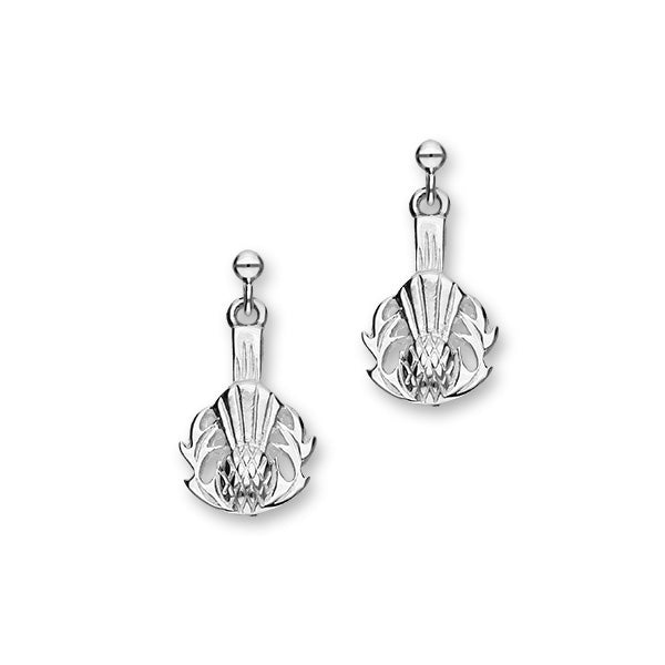 Scottish Thistle Sterling Silver Drop Earrings, E1220