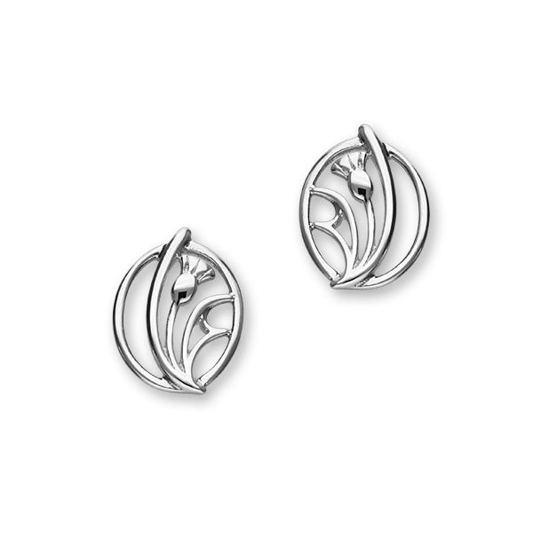 Scottish Thistle Sterling Silver Abstract Stud Earrings, E1520