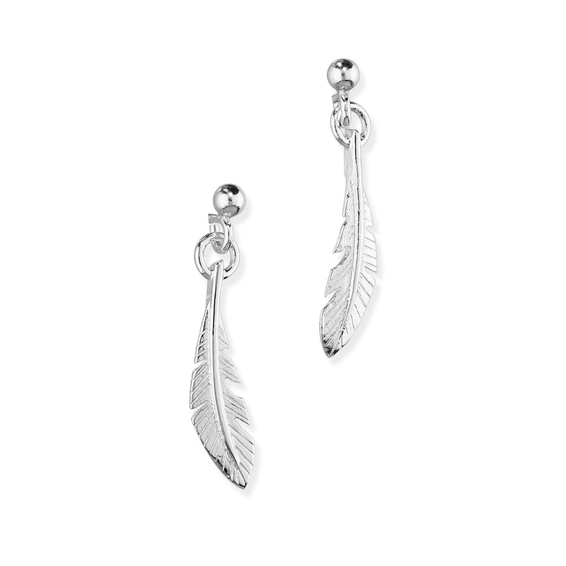 Feather Sterling Silver Long Drop Earrings, E1879