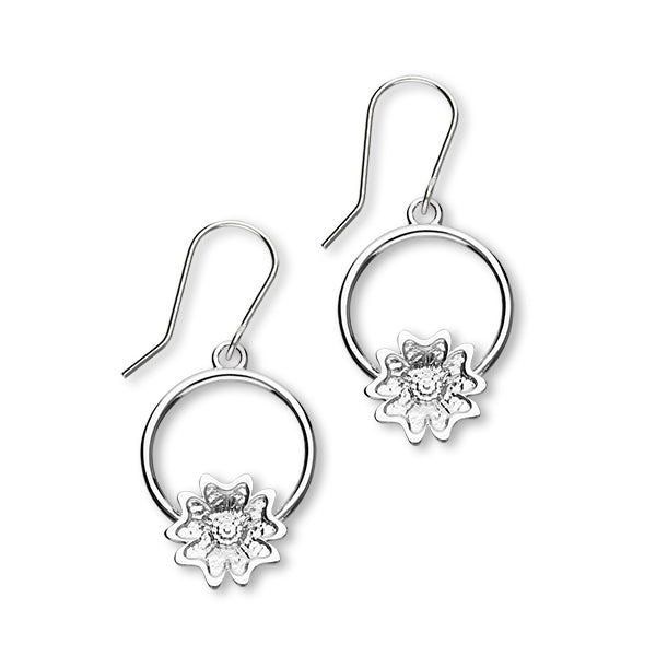 Scottish Primrose Sterling Silver Hoop Drop Earrings, E1944