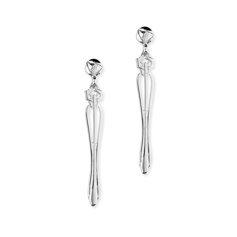 Charles Rennie Mackintosh Rose Sterling Silver Long Drop Earrings, E524