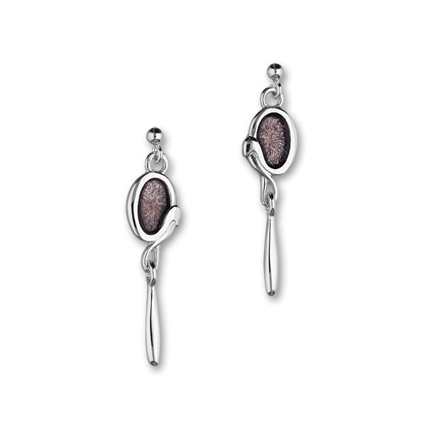Meadow Sterling Silver & Purple Enamel Long Drop Earrings, EE166