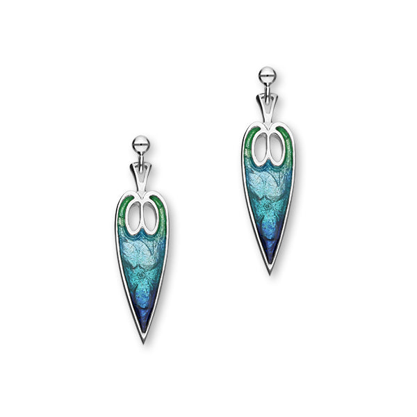 Meadow Sterling Silver & Blue/Green Enamel Long Drop Earrings, EE176