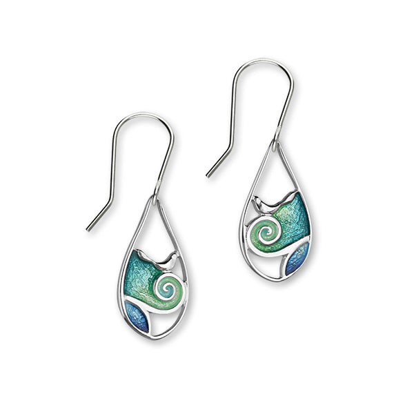 Tranquility Sterling Silver & Blue/Green Enamel Oval Drop Earrings, EE287