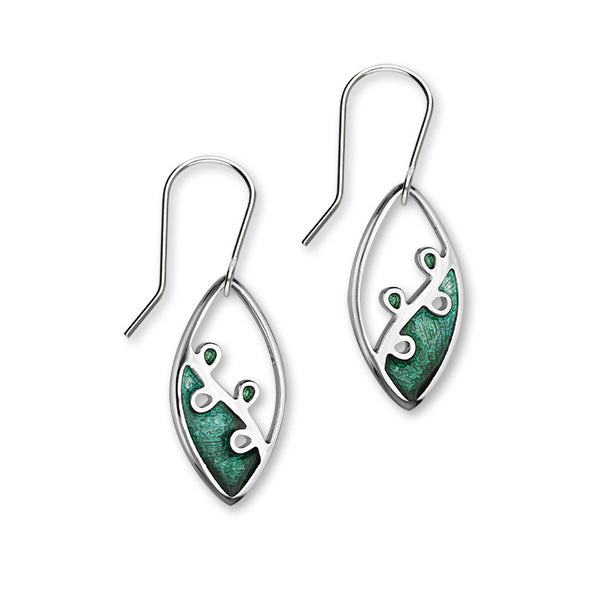 Tranquility Sterling Silver & Green Enamel Oval Drop Earrings, EE292