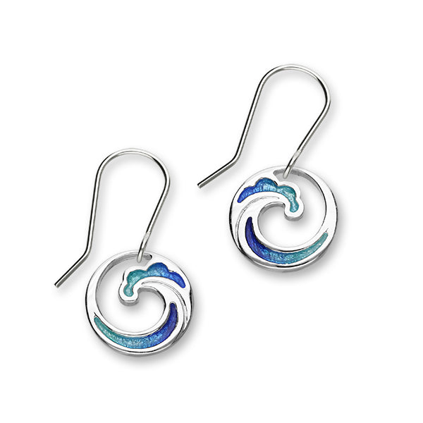 Coastal Sterling Silver & Oasis Blue Enamel Wave Drop Earrings, EE318