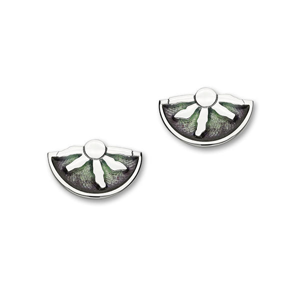 Ring of Brodgar Sterling Silver & Green Enamel Stud Earrings, EE559