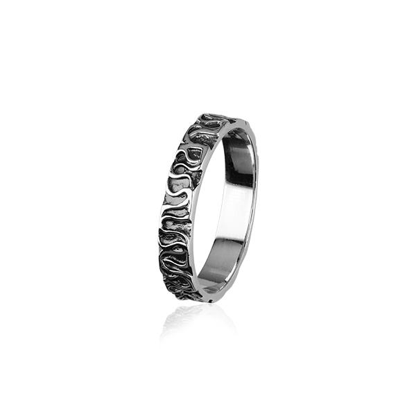 Sterling Silver Ring Oxidised with Pattern R2