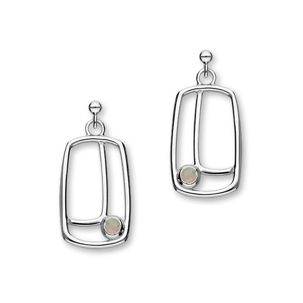 Aurora Sterling Silver & White Opal Square Loop Drop Earrings, SE213