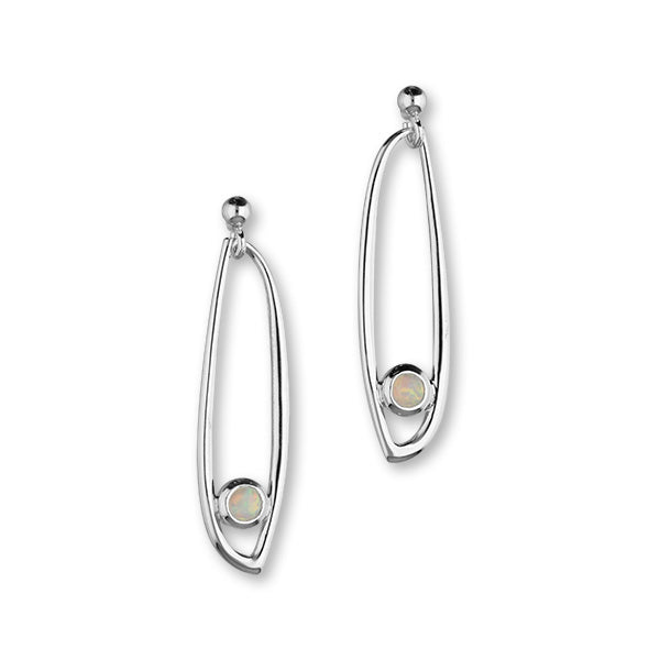 Aurora Sterling Silver & White Opal Long Loop Stud Earrings, SE215