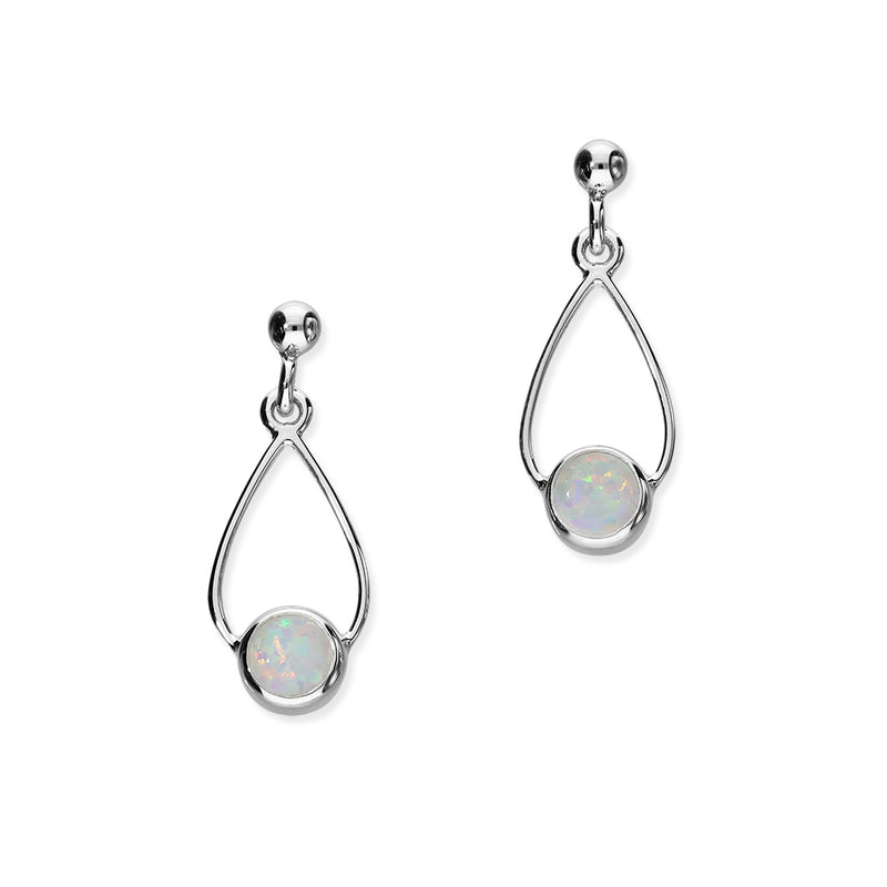 Simply Stylish Sterling Silver & White Opal Drop Earrings, SE374