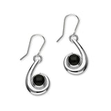 Retro Sterling Silver & Black Onyx Swirl Drop Earrings, SE298